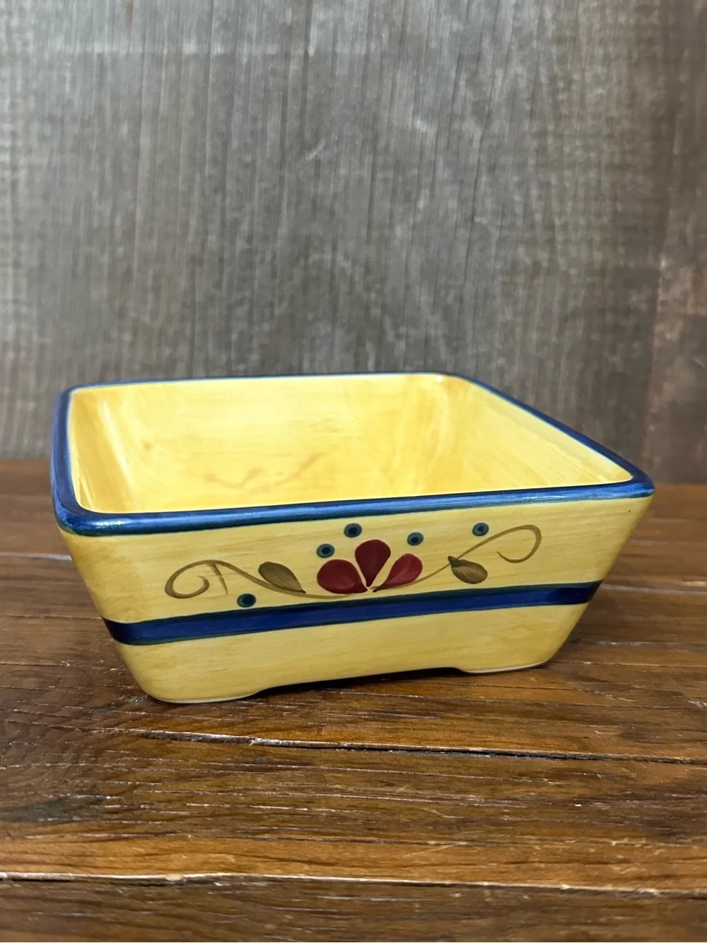 Home & Garden Party Stoneware Collection Yellow Square Dish Floral